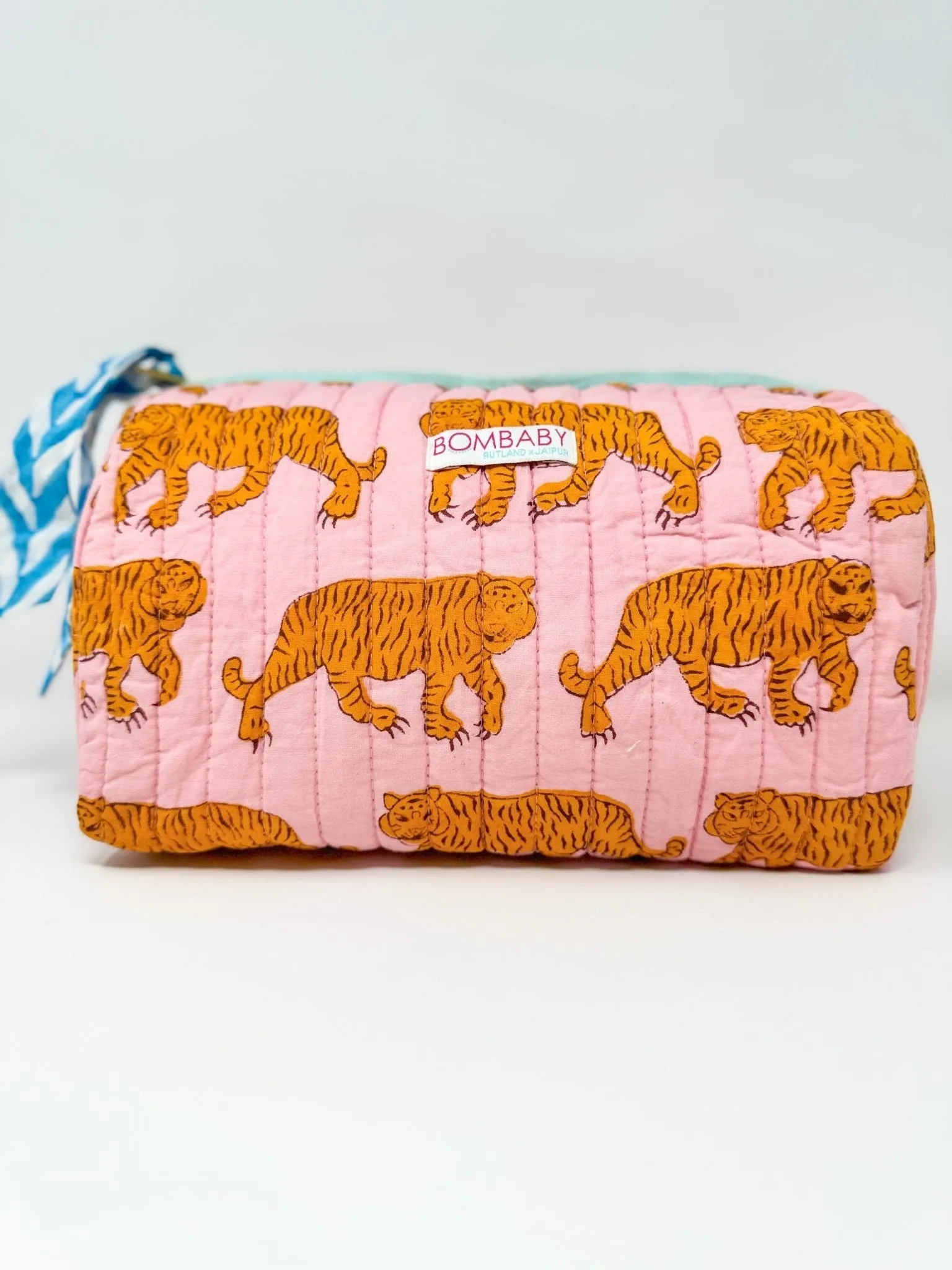 Handmade Block Print Quilted Wash Bag | Pink Tiger
