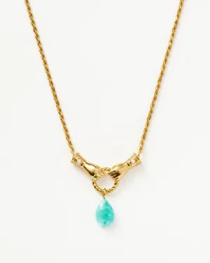 Harris Reed In Good Hands Drop Pendant Necklace | 18ct Gold Plated/Amazonite & Pearl