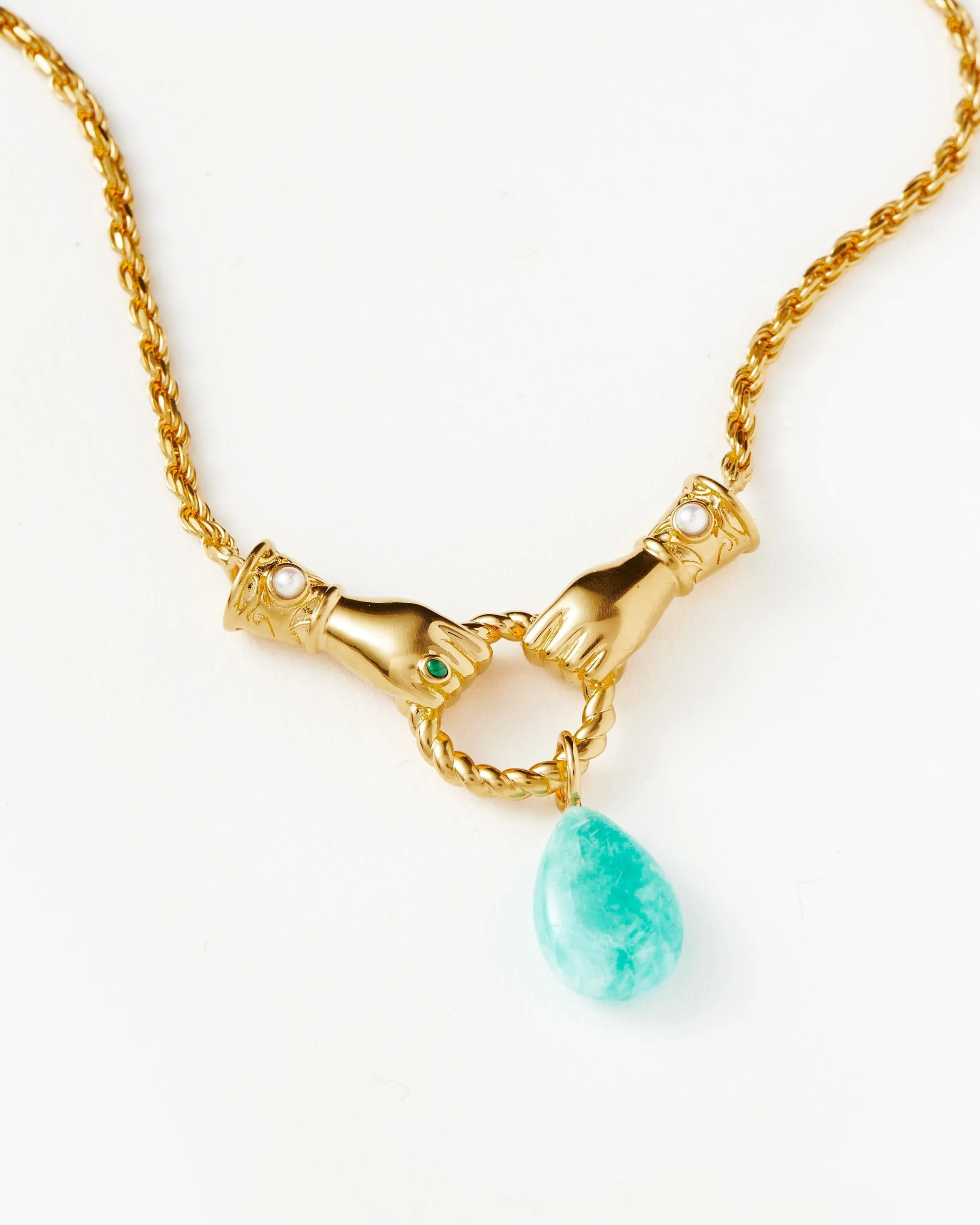 Harris Reed In Good Hands Drop Pendant Necklace | 18ct Gold Plated/Amazonite & Pearl
