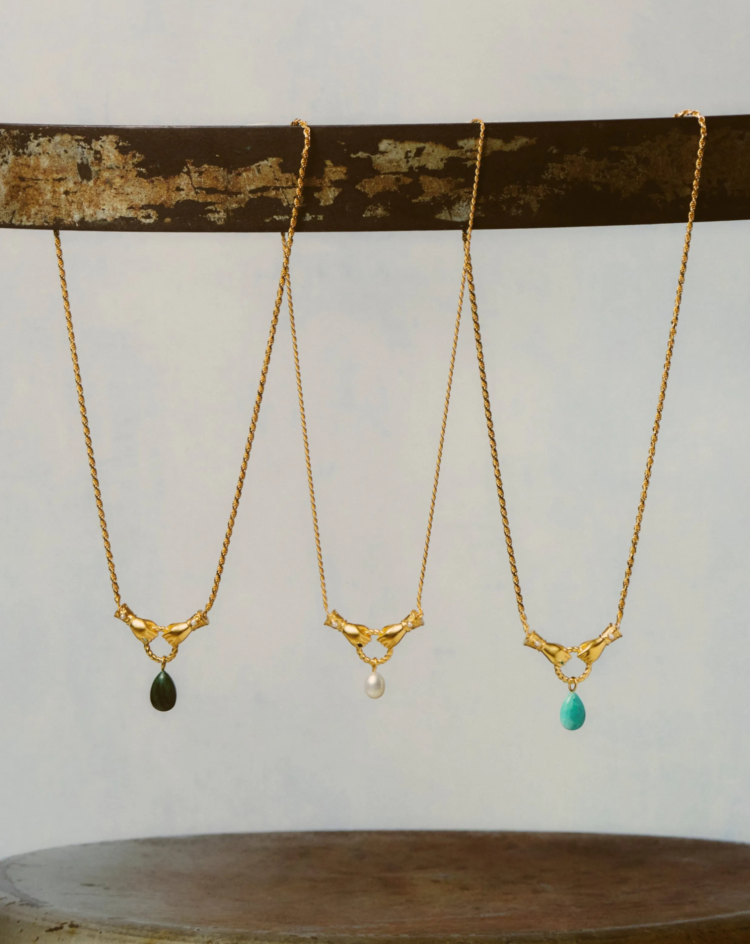 Harris Reed In Good Hands Drop Pendant Necklace | 18ct Gold Plated/Amazonite & Pearl