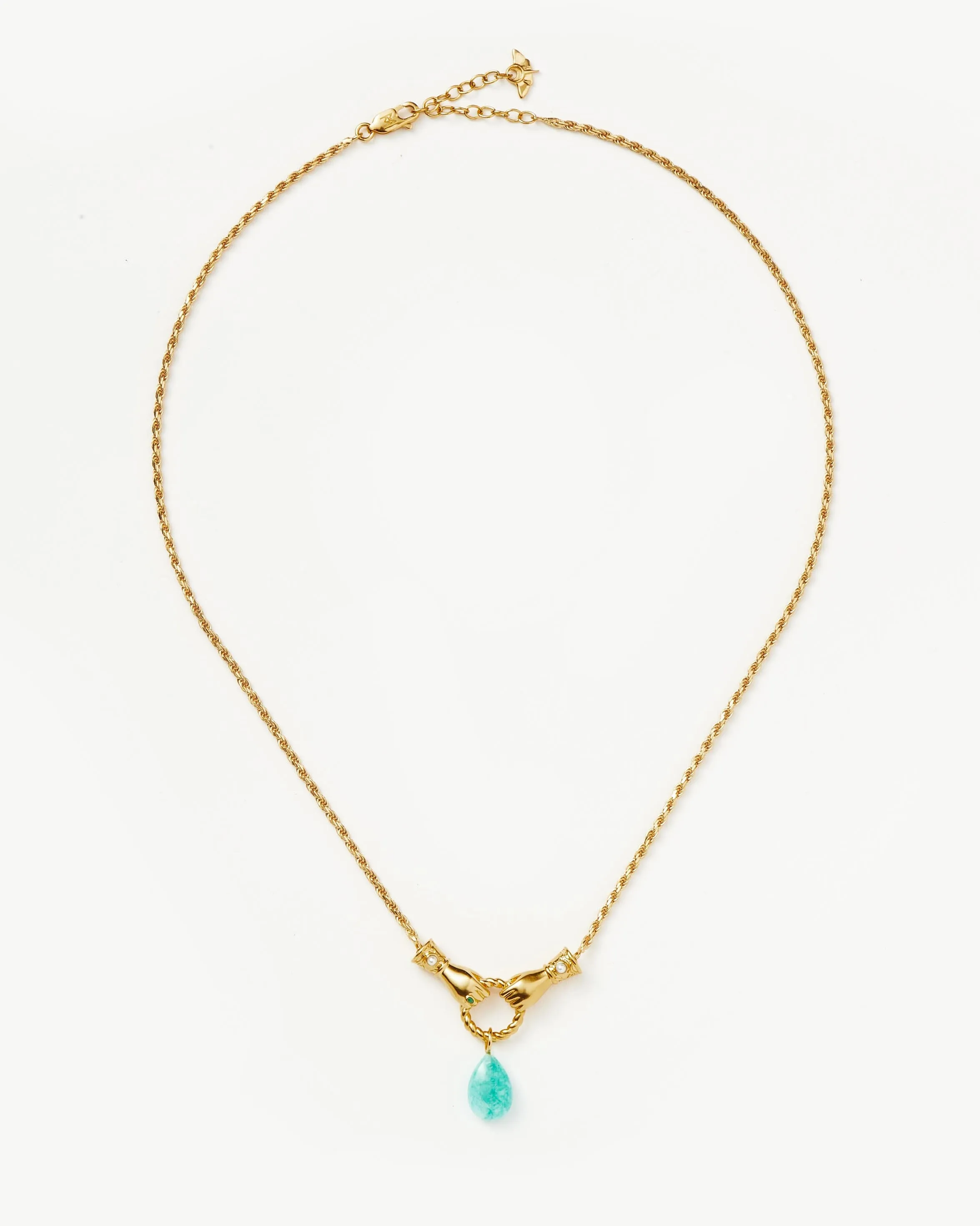 Harris Reed In Good Hands Drop Pendant Necklace | 18ct Gold Plated/Amazonite & Pearl