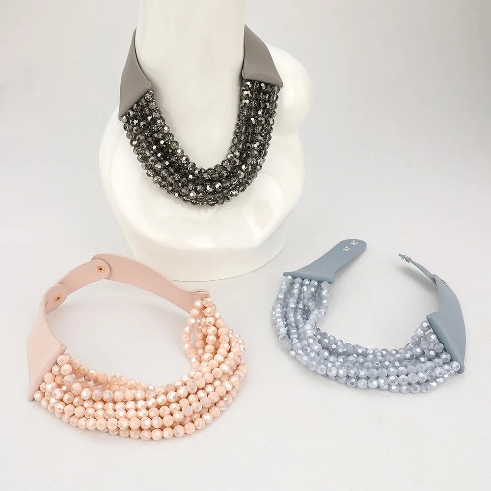 iLLASPARKZ Chunky Acrylic Beaded Multi Layered Faux Leather Necklace