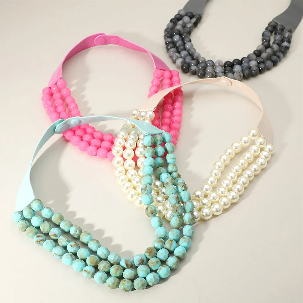 iLLASPARKZ Chunky Acrylic Beaded Triple Layered Faux Leather Magnetic Necklace