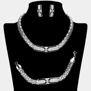 iLLASPARKZ Geometric Rhinestone Paved Plate Pointed Chunky Necklace Jewelry Set