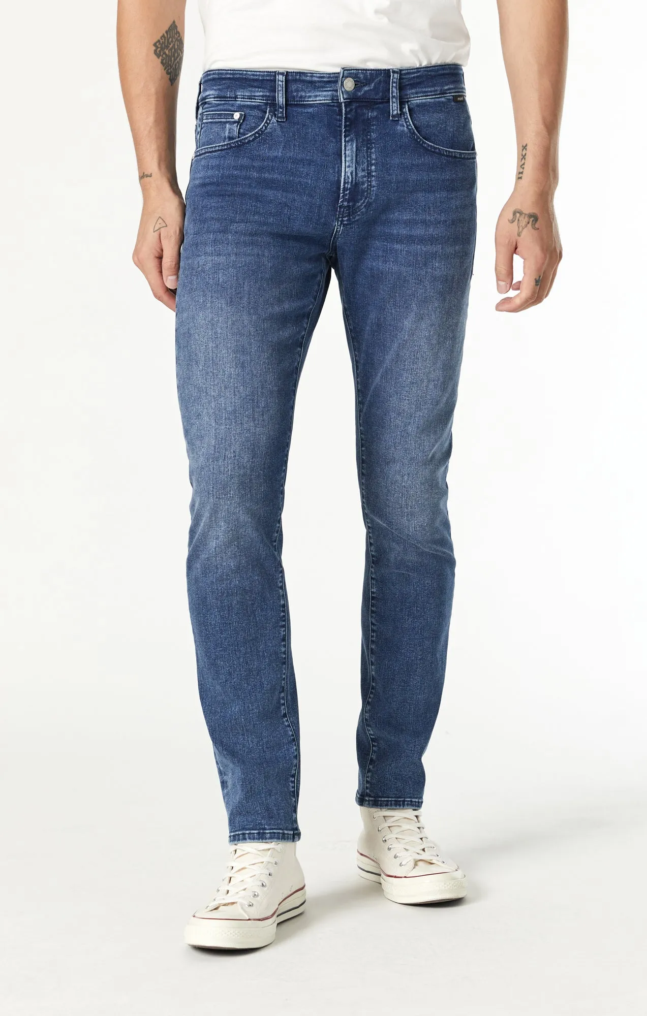 JAKE SLIM LEG IN MID FEATHER BLUE