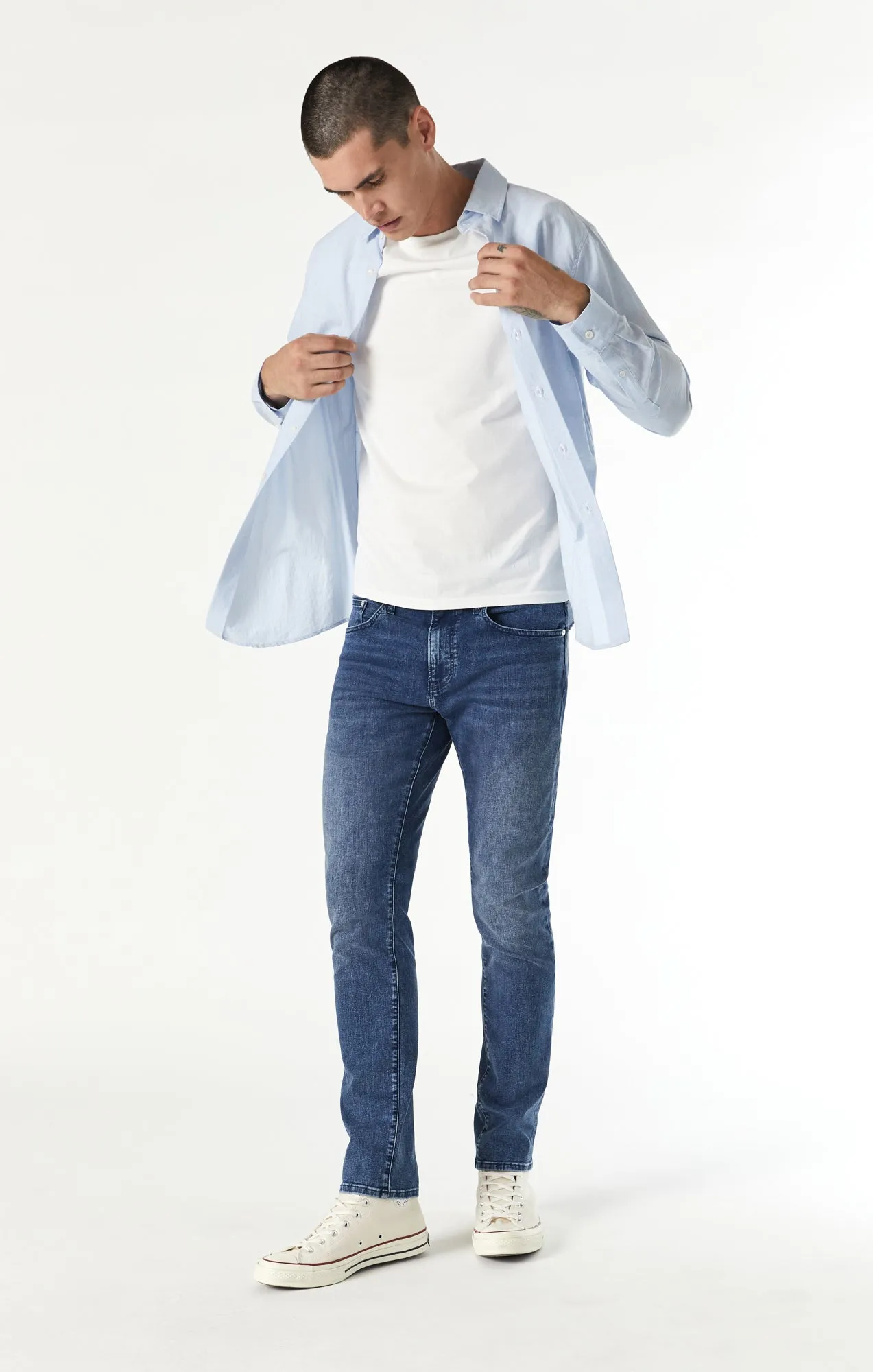 JAKE SLIM LEG IN MID FEATHER BLUE