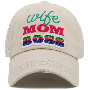 KBV1488 'Wife Mom Boss' Washed Vintage Ballcap
