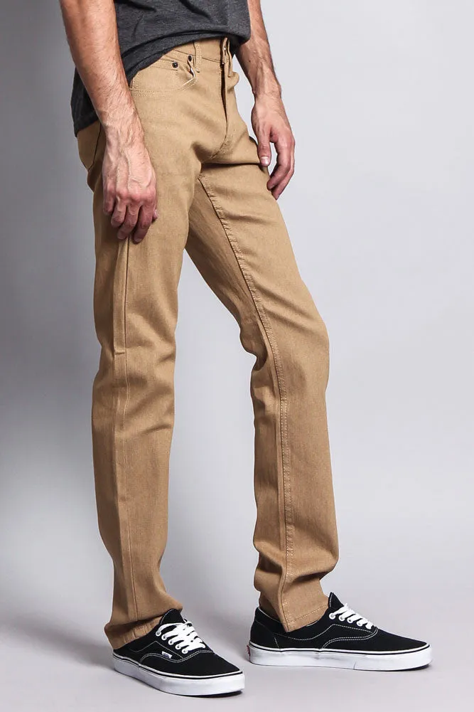 Men's Slim Fit Raw Denim Jeans (Khaki)