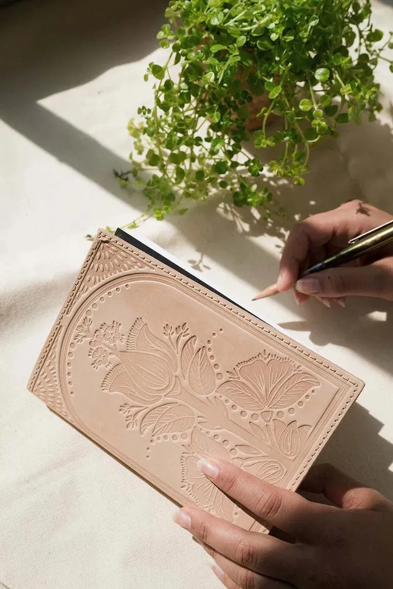 Neutral Floral Leather Journal