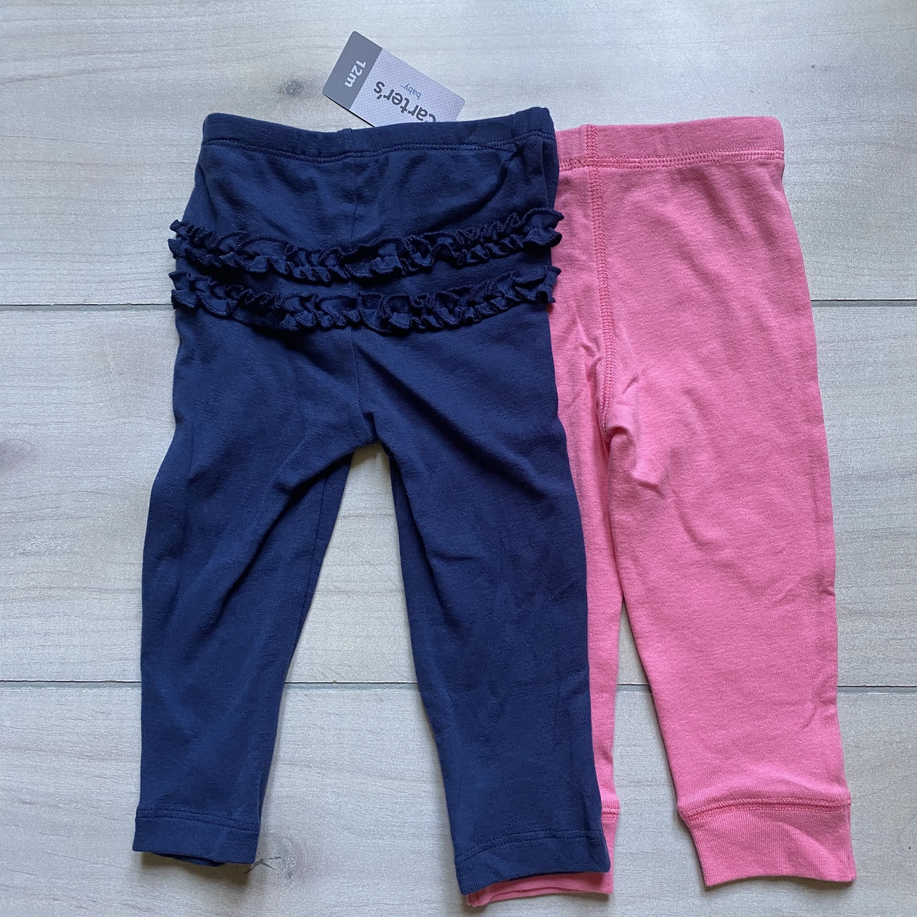 NEW Carter's Cotton Legging Set Bright Pink & Navy Pull On Elastic Waist