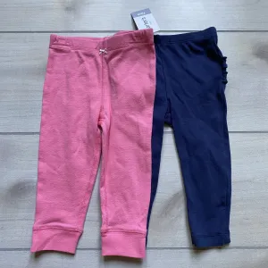 NEW Carter's Cotton Legging Set Bright Pink & Navy Pull On Elastic Waist