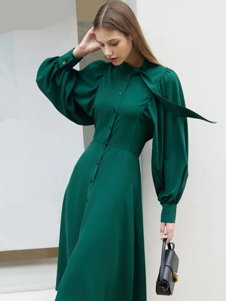 Nsquared Minimalism New Black Dresses |  French Lantern Sleeve A Line Chic Shirt Dress | Shirt Dress Female Vestidos