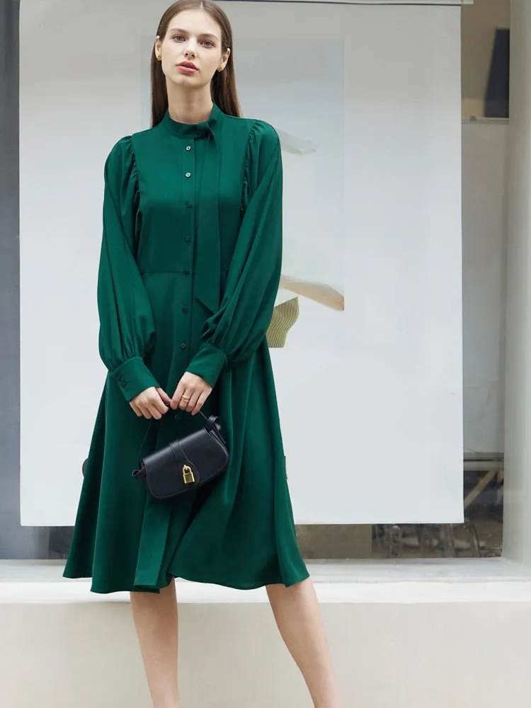 Nsquared Minimalism New Black Dresses |  French Lantern Sleeve A Line Chic Shirt Dress | Shirt Dress Female Vestidos