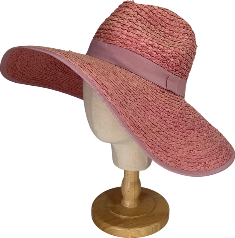 Pink Rafia Wide Brim Hat One Size