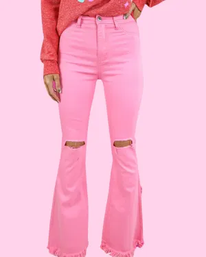 "KC" The Light Pink Frayed Hem Flares