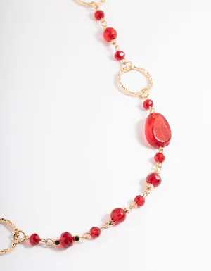 Red Crater Hoop & Bead Necklace
