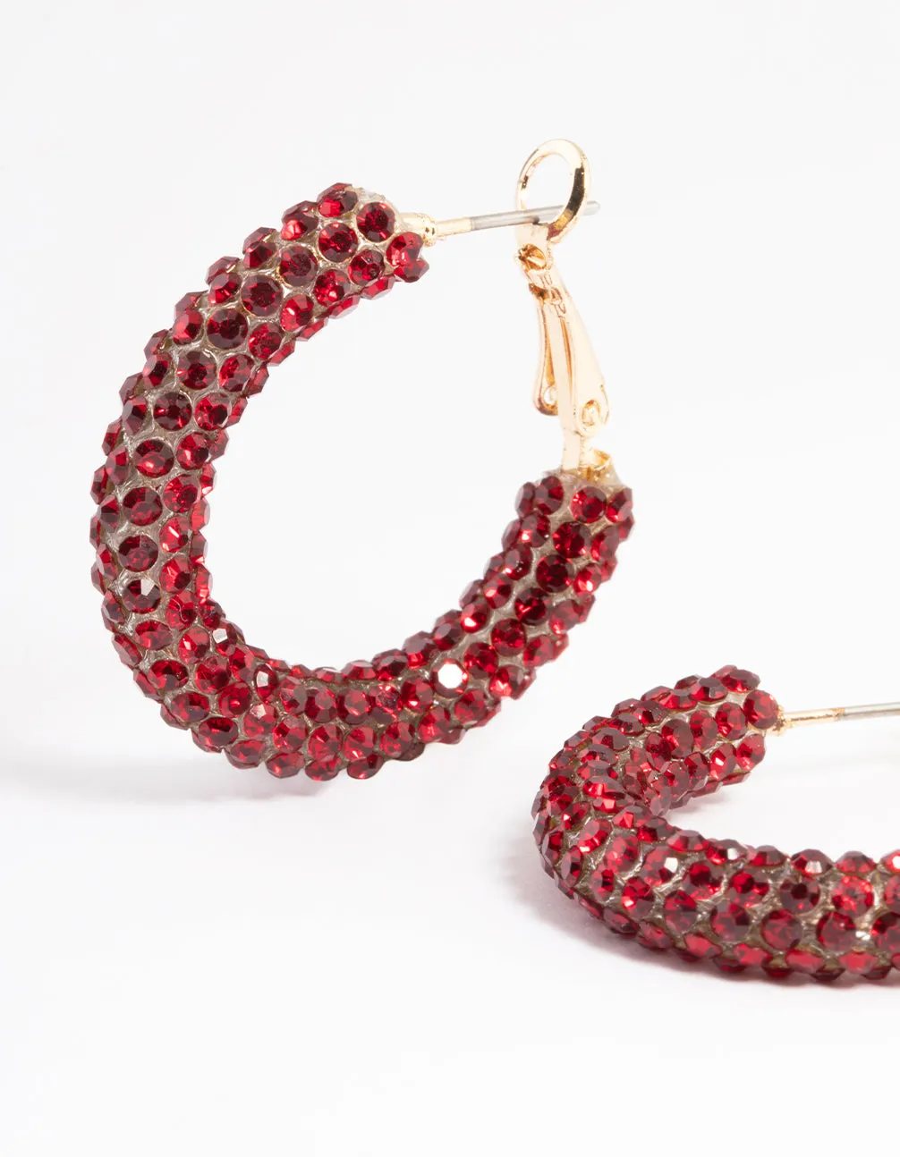 Red Diamante 20mm Sparkle Hoop Earrings
