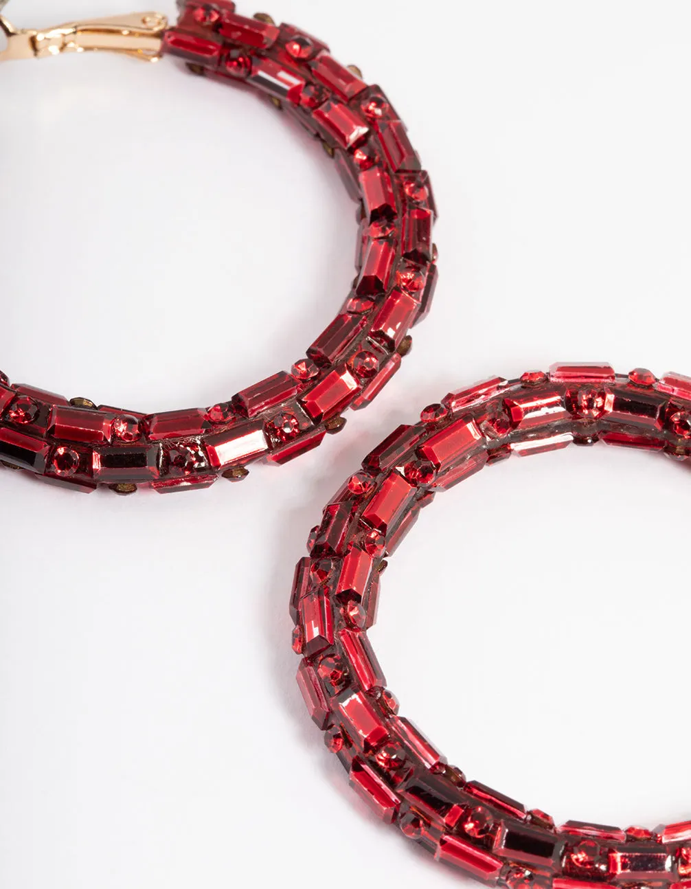 Red Diamante Mix Hoop Earrings