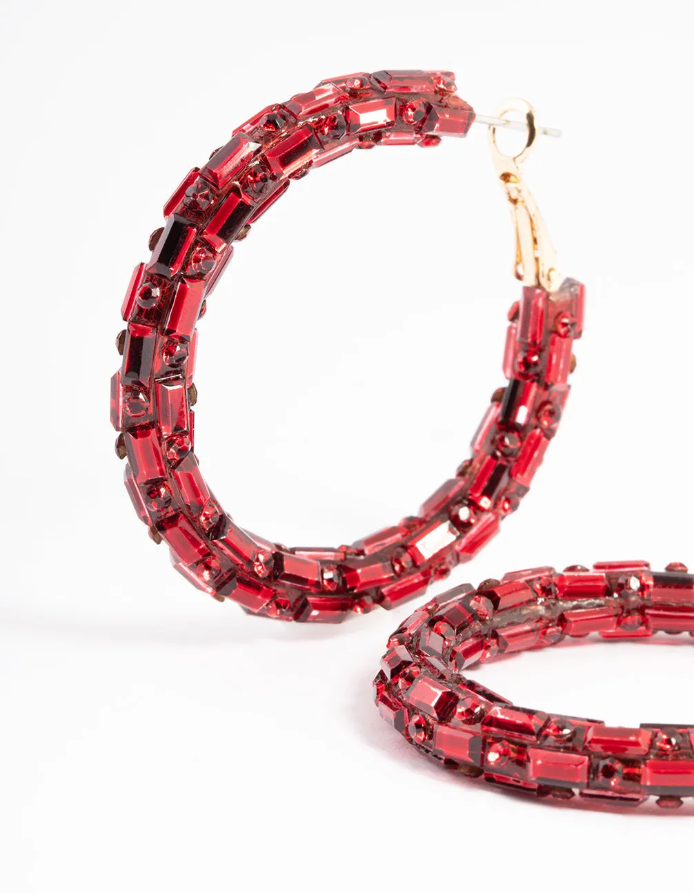 Red Diamante Mix Hoop Earrings