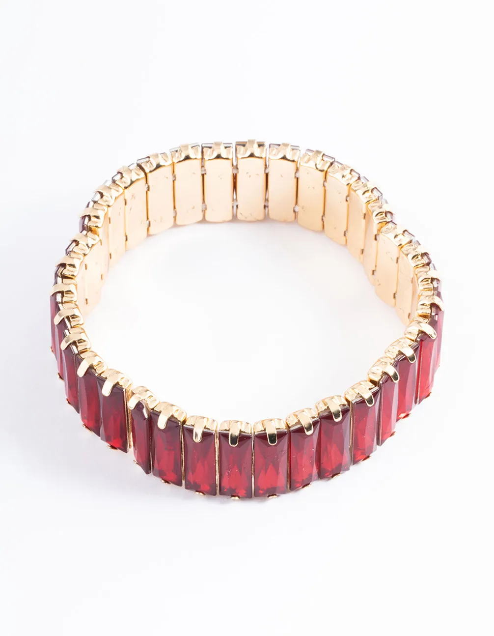 Red Diamante Stretch Baguette Stone Bracelet