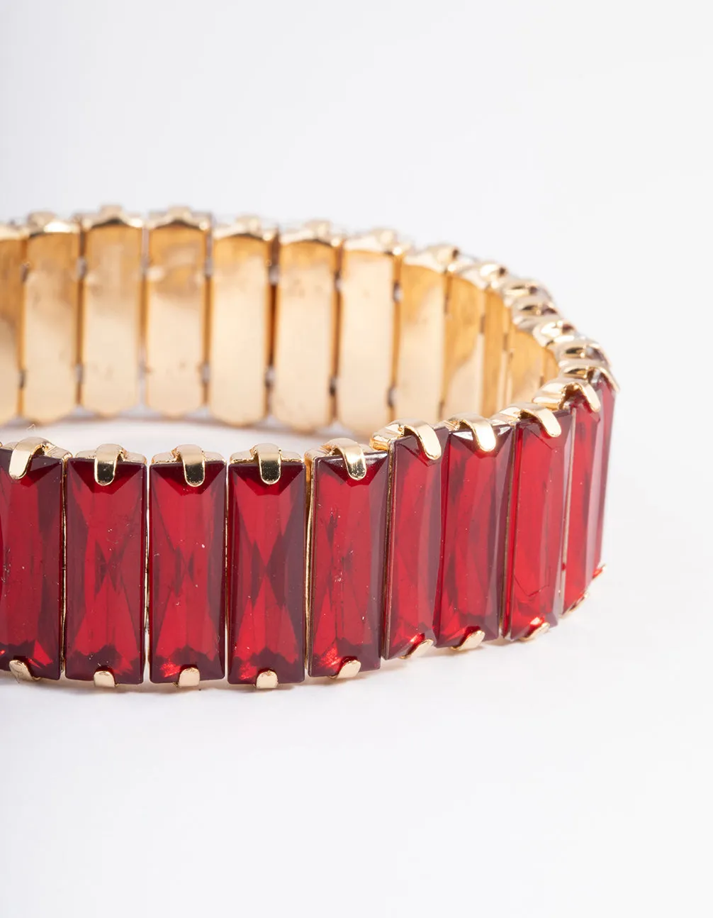 Red Diamante Stretch Baguette Stone Bracelet