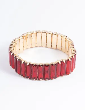 Red Diamante Stretch Baguette Stone Bracelet
