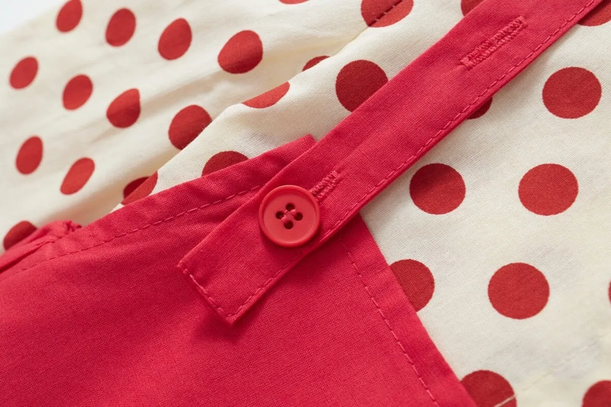 Red Polka Dot Shirt Dress Two-Piece Set