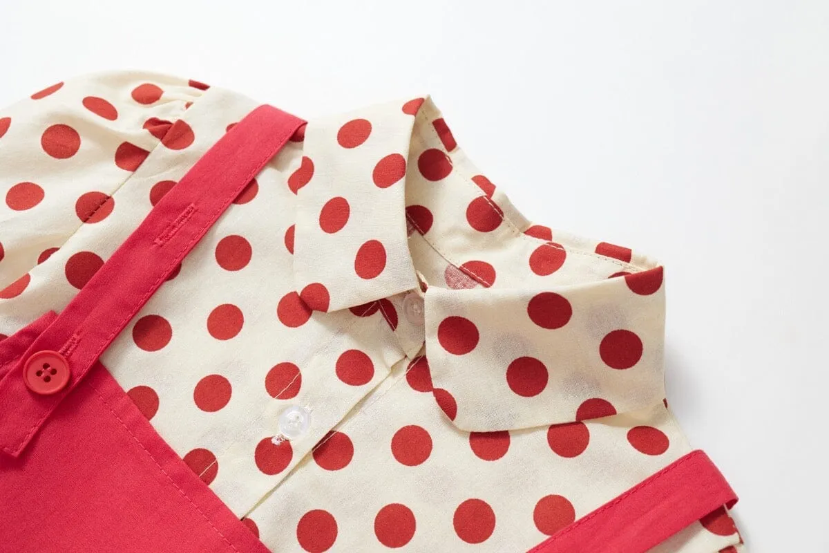 Red Polka Dot Shirt Dress Two-Piece Set