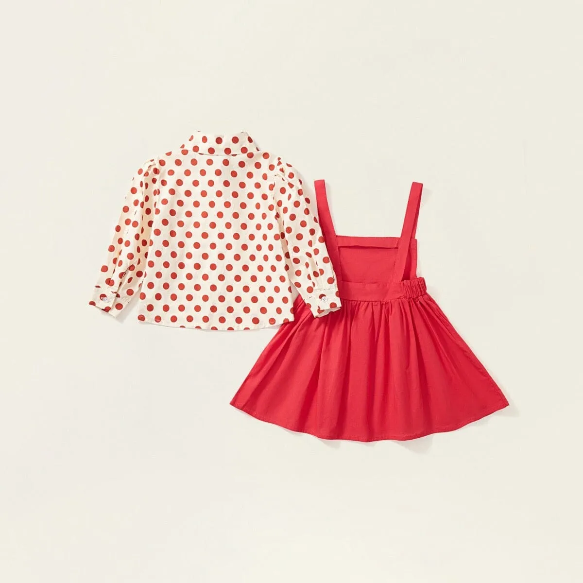 Red Polka Dot Shirt Dress Two-Piece Set