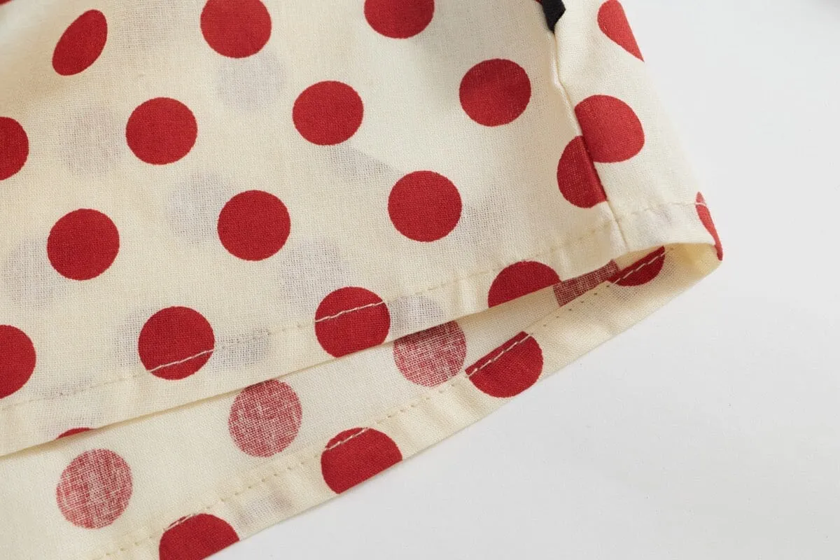 Red Polka Dot Shirt Dress Two-Piece Set