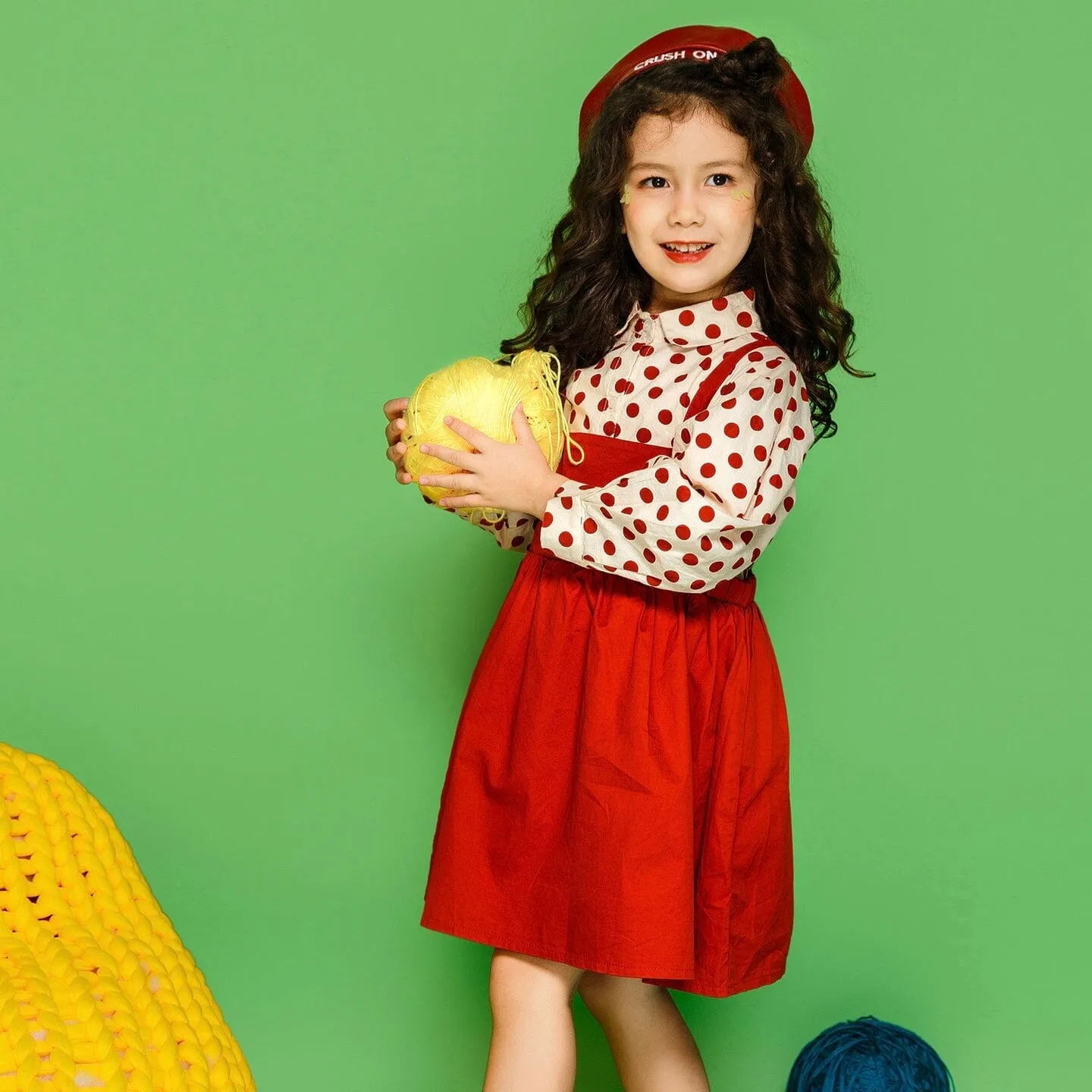 Red Polka Dot Shirt Dress Two-Piece Set