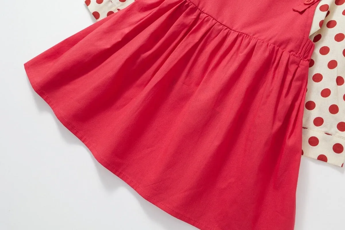 Red Polka Dot Shirt Dress Two-Piece Set