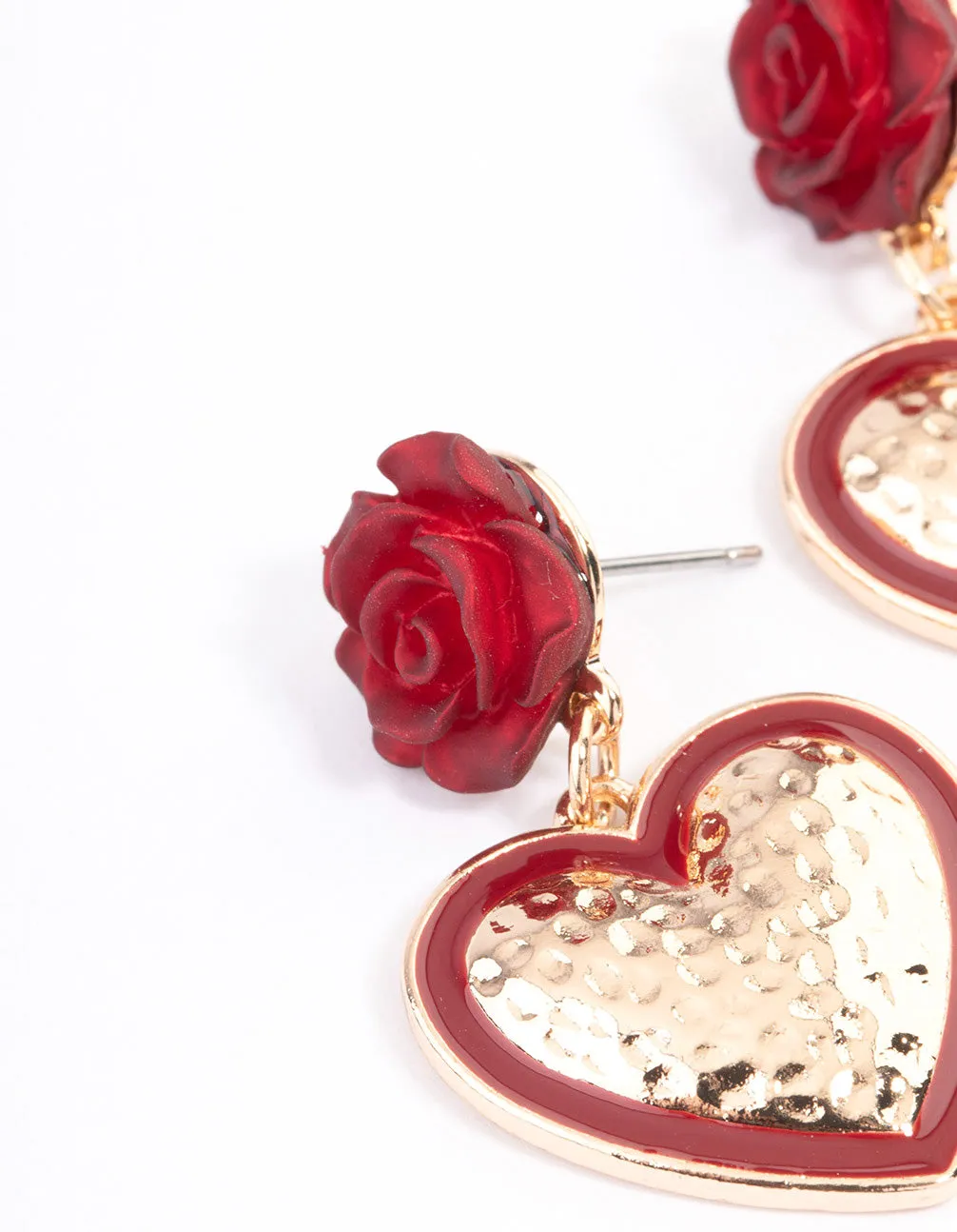 Red Rose Drop Heart Earrings