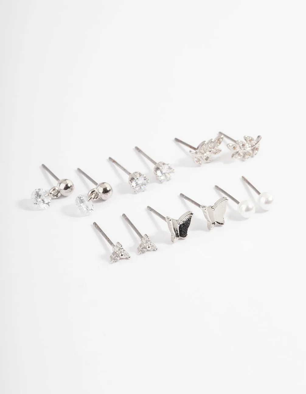 Rhodium Cubic Zirconia Butterfly Leaf Earring 6-Pack