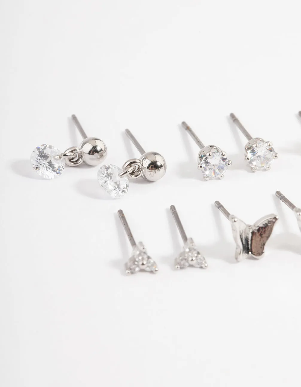 Rhodium Cubic Zirconia Butterfly Leaf Earring 6-Pack