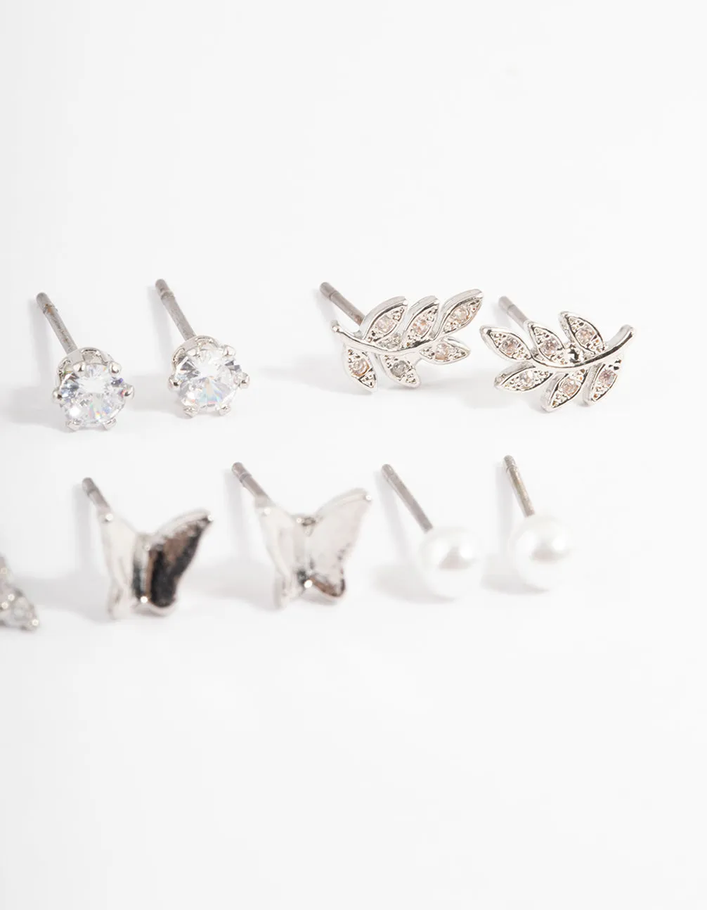 Rhodium Cubic Zirconia Butterfly Leaf Earring 6-Pack
