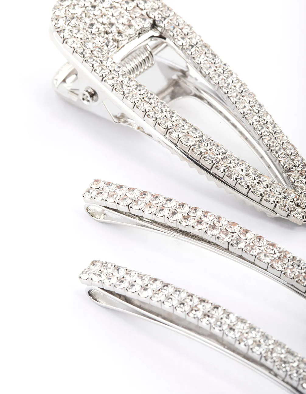 Rhodium Diamante Mixed Slide Claw Clip Pack