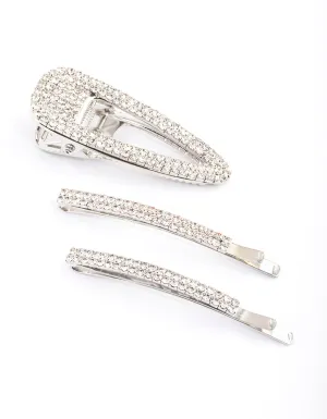 Rhodium Diamante Mixed Slide Claw Clip Pack