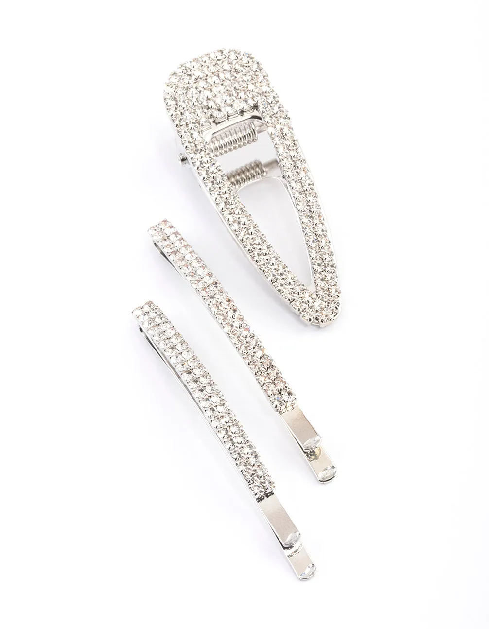 Rhodium Diamante Mixed Slide Claw Clip Pack