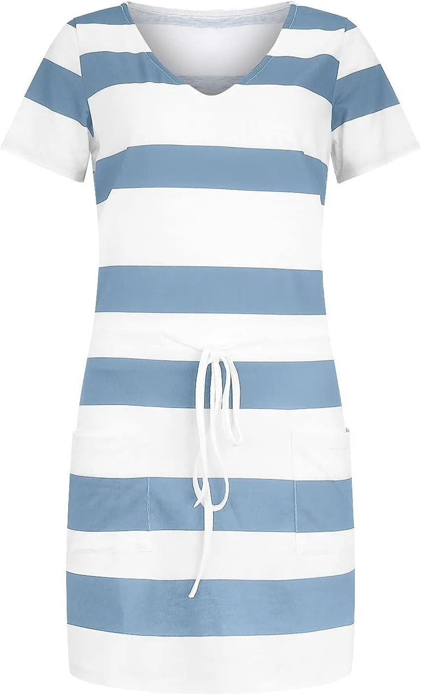 Sundresses for Women 2024 Summer Dresses Boho Casual Sling Sleeveless Striped Contrast Beach Mini graduation Dress