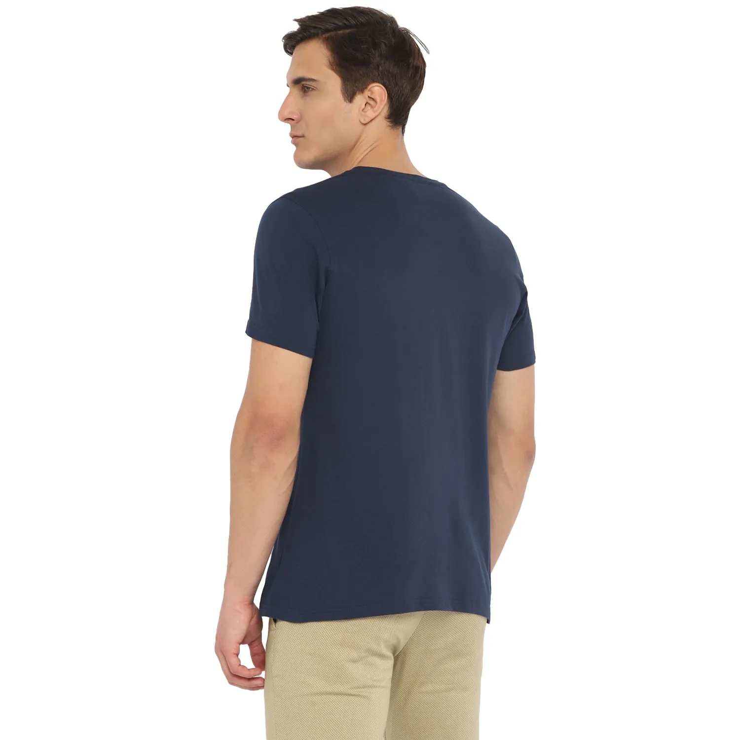 Turtle Men Essentials Navy Solid V Neck T-Shirts