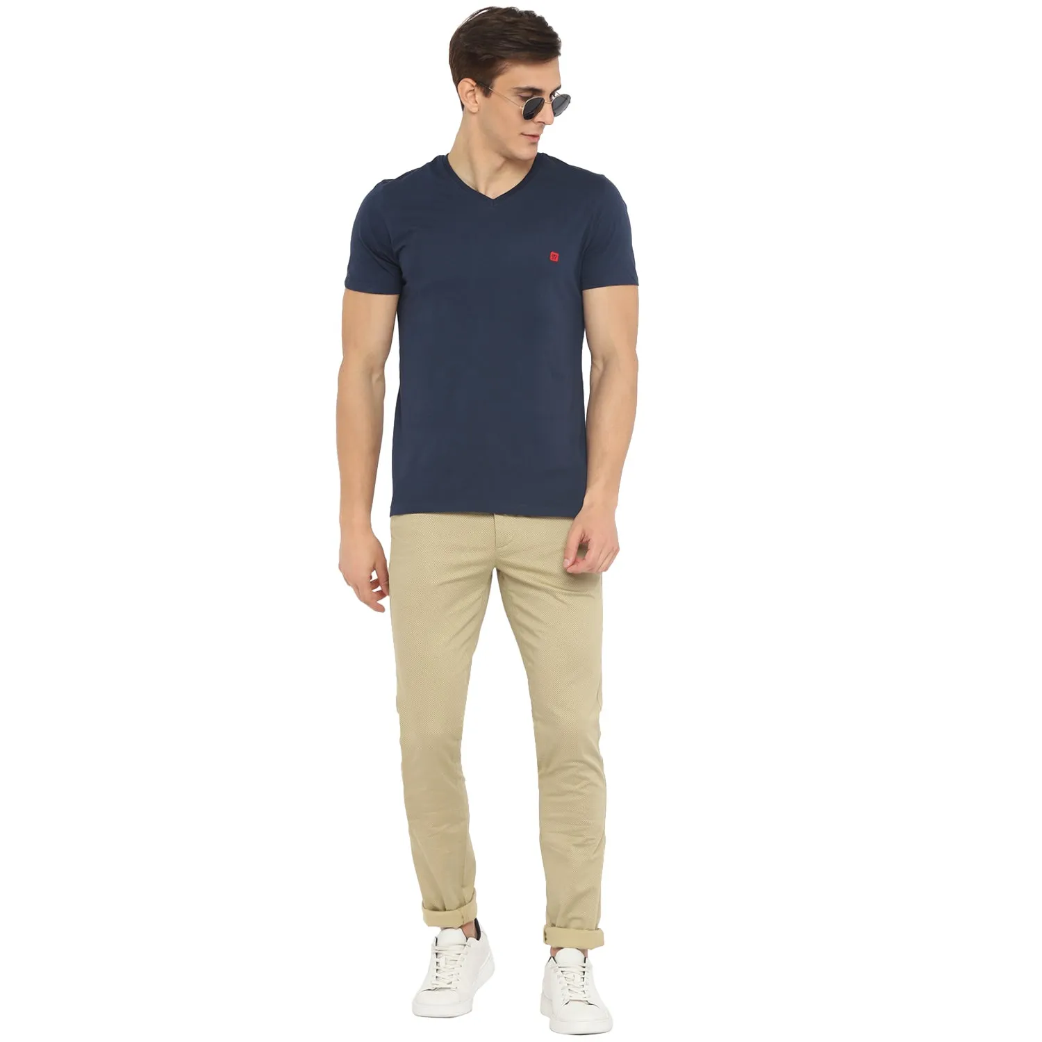 Turtle Men Essentials Navy Solid V Neck T-Shirts