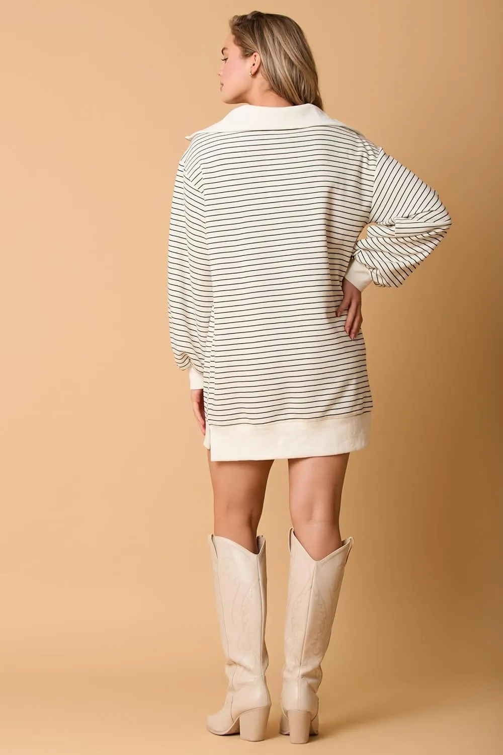utcoco Women's Striped Oversized Sweatshirt Dress 1/4 Zip Long Sleeve Hoodie Pullover Mini Dress Fall Outfits 2024
