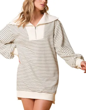 utcoco Women's Striped Oversized Sweatshirt Dress 1/4 Zip Long Sleeve Hoodie Pullover Mini Dress Fall Outfits 2024
