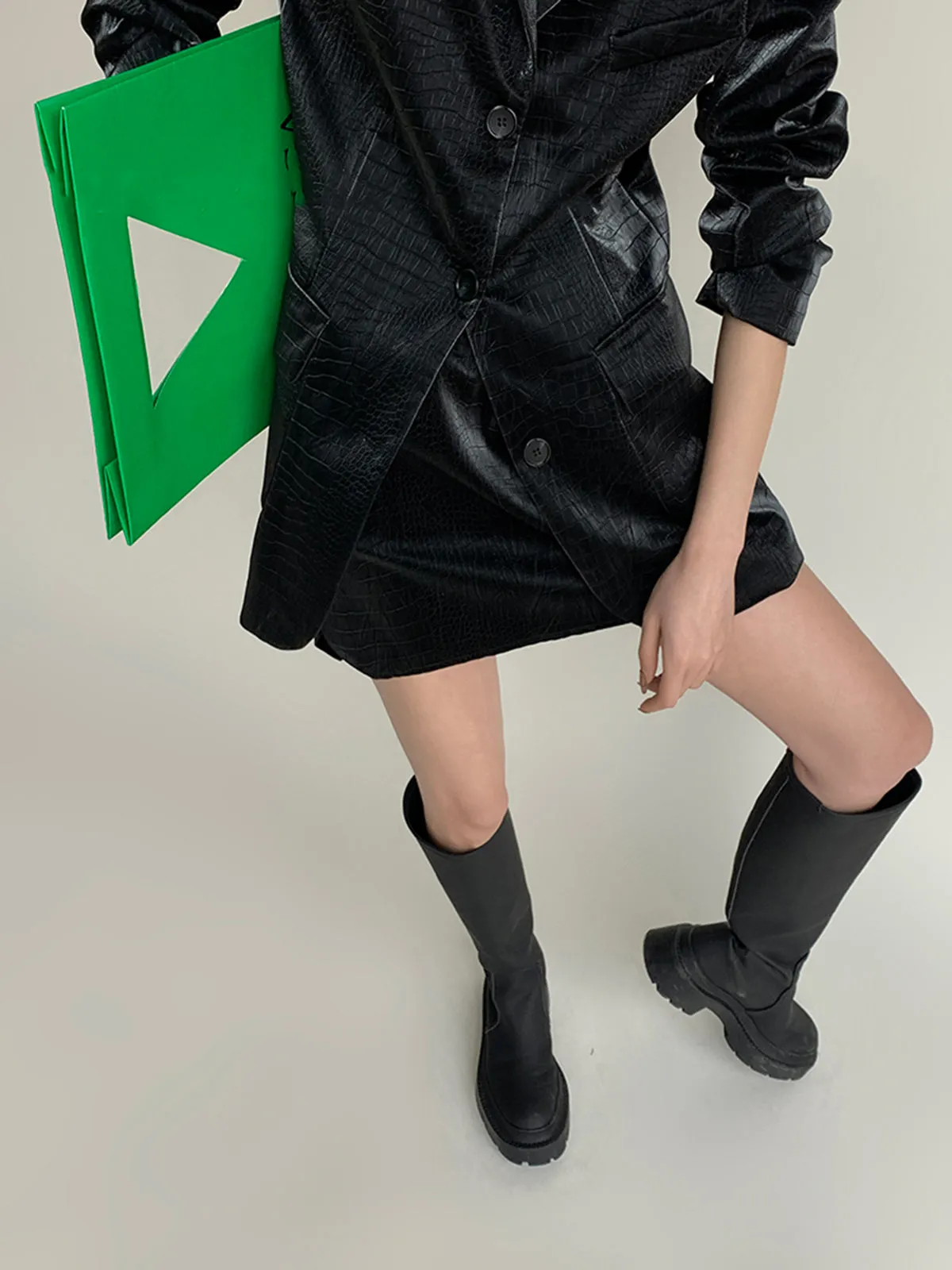 Vegan Leather Blazer and Skirt Suits