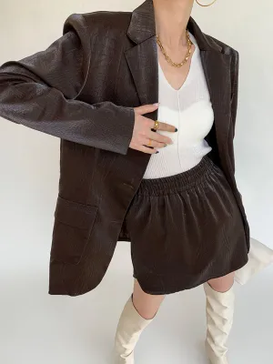 Vegan Leather Blazer and Skirt Suits