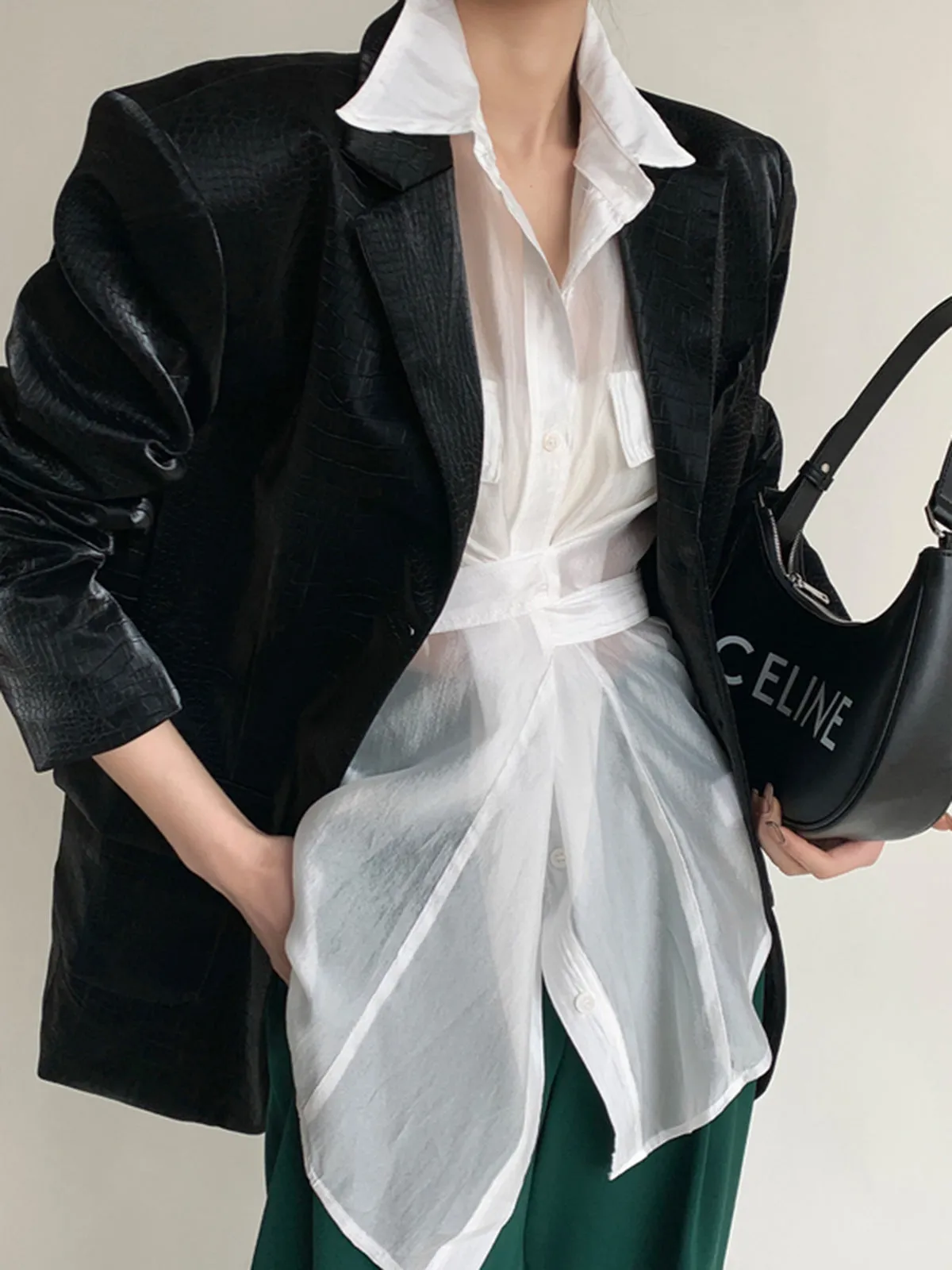 Vegan Leather Blazer and Skirt Suits