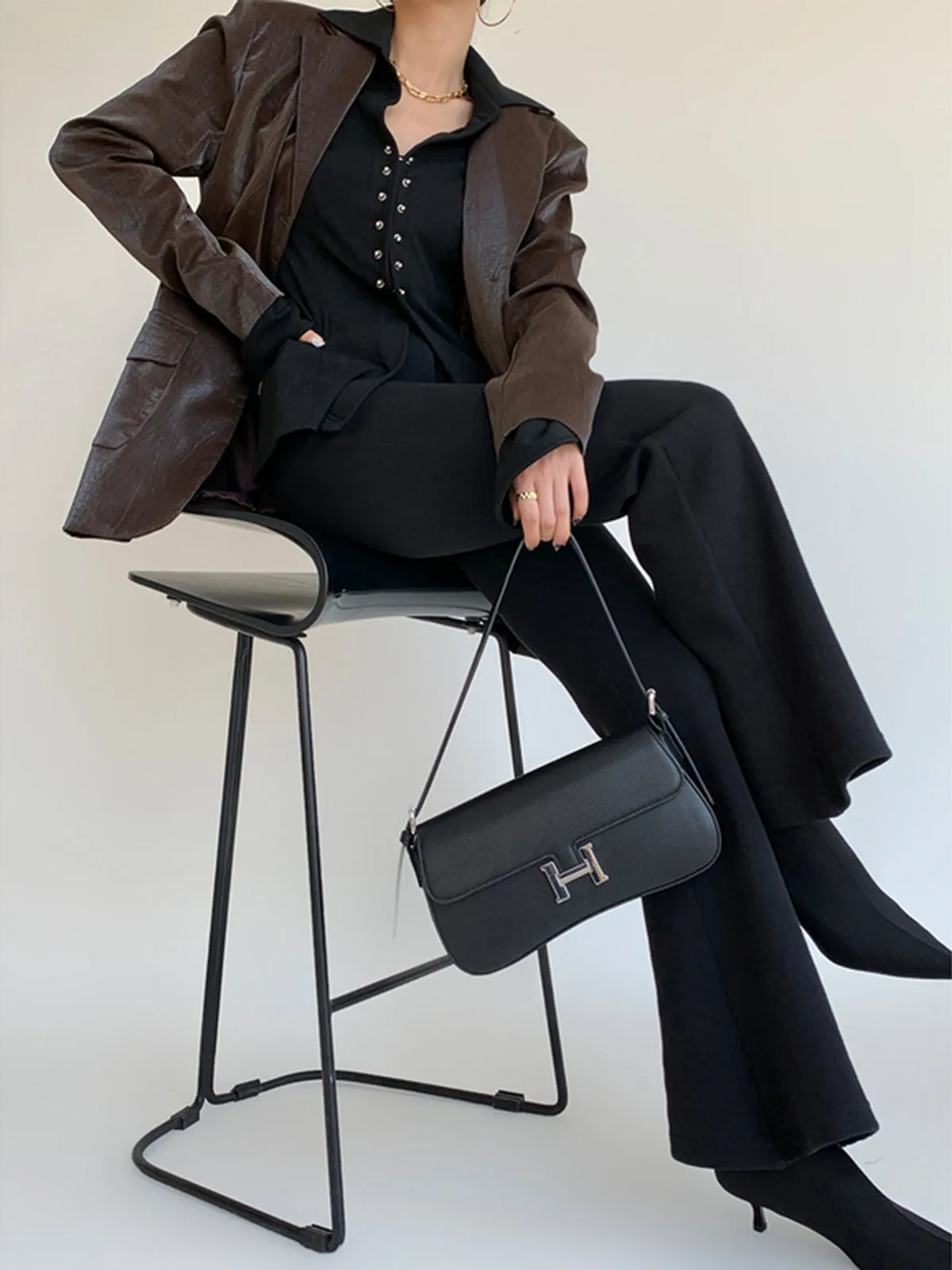 Vegan Leather Blazer and Skirt Suits