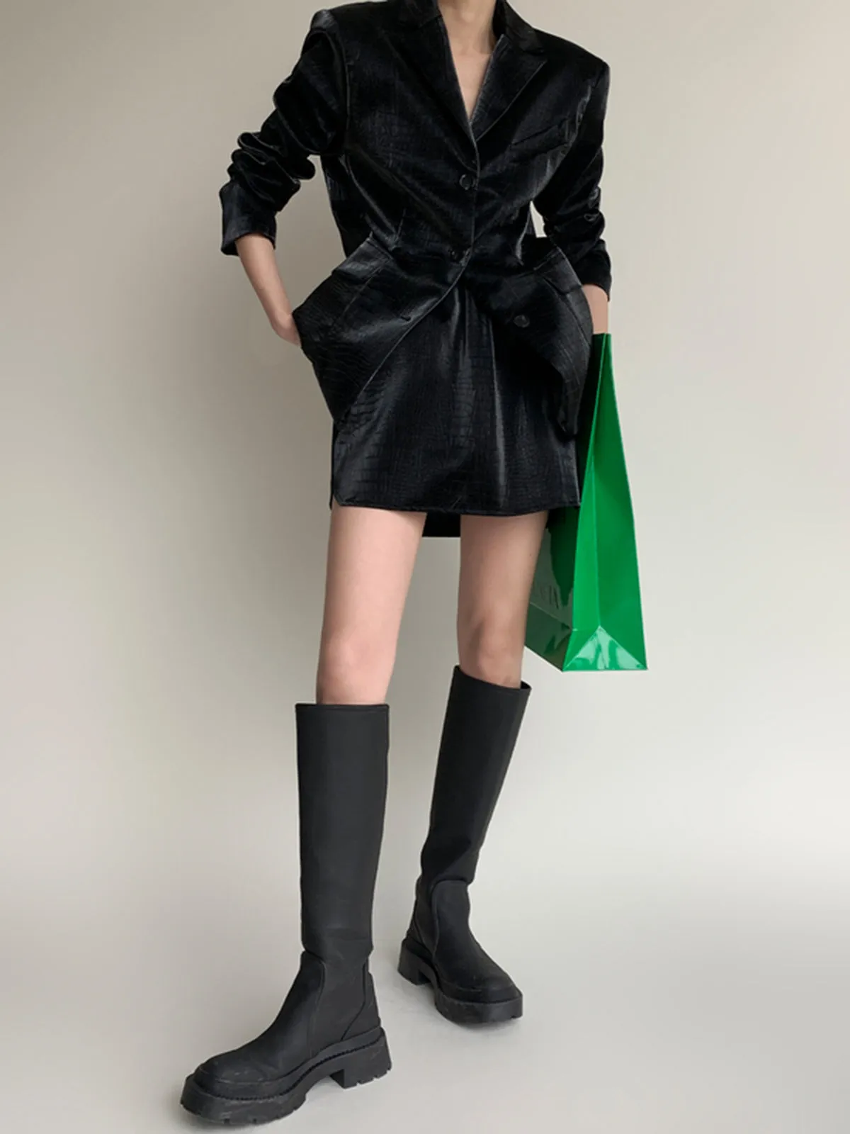 Vegan Leather Blazer and Skirt Suits