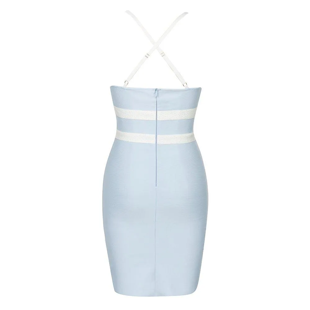 Women's Blue Strappy Sleeveless Striped Bandage Mini Dress - GFIT